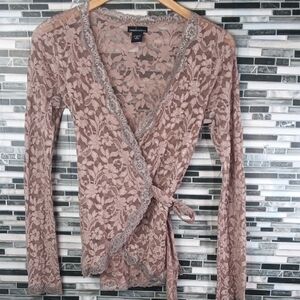 Moda International Blush Lace Top Size 8 Deep Plunge Sexy Vintage VS